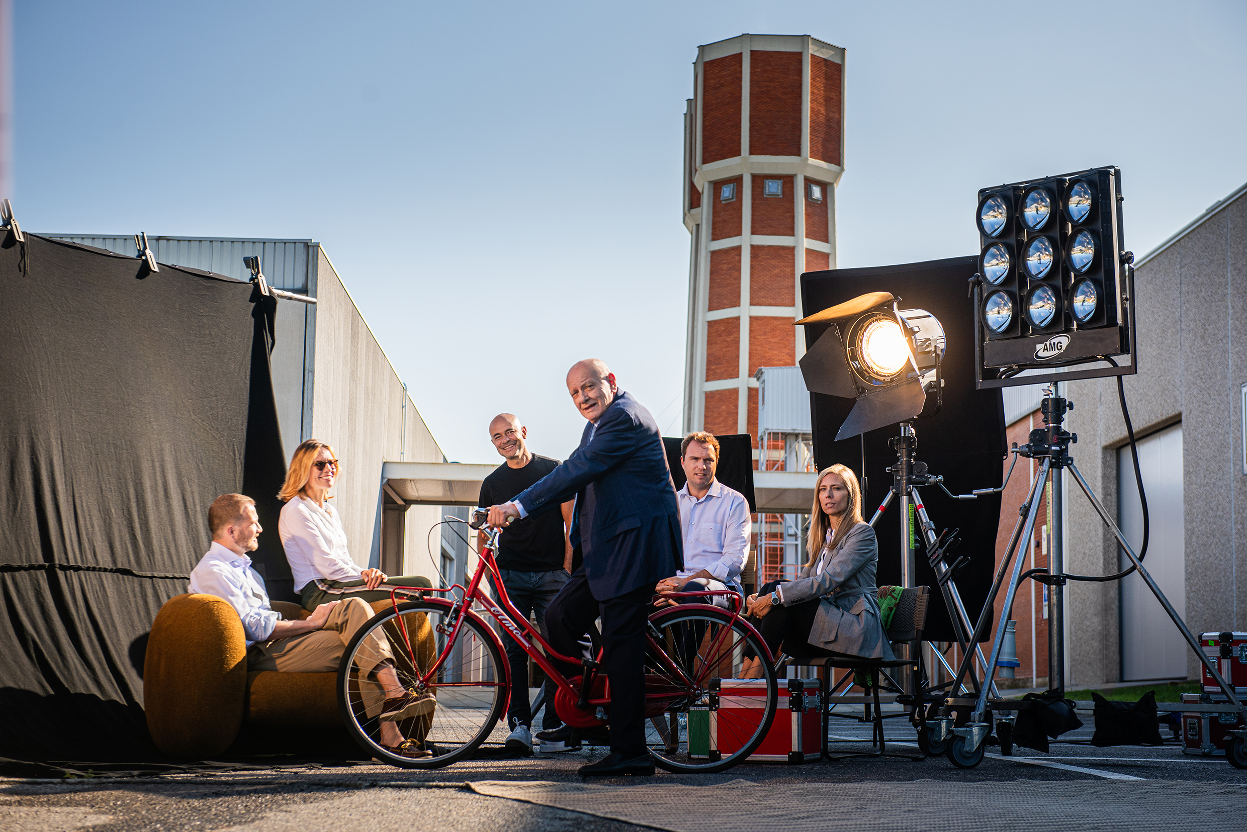 The Molteni family and CEO Marco Piscitelli on set in the Compound, Giussano, Brianza, Italy. Ph. Jeff Burton, from Molteni Mondo by Rizzoli NY, 2024