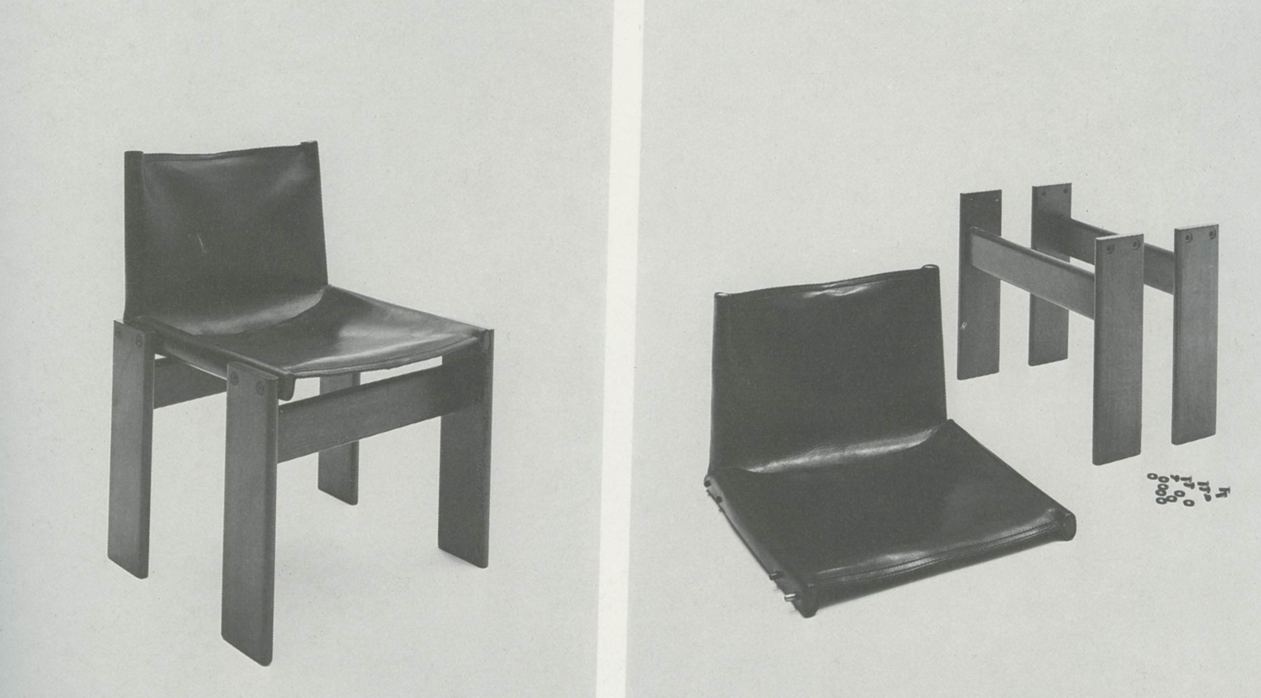 The chair is lightweight and designed for straightforward assembly, with a leather seat, a tubular steel structure and wooden legs.