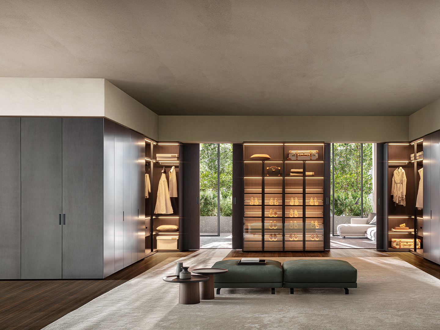 Italian designed wardrobe with glass and wood